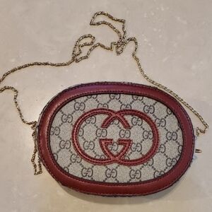 Beige and Burgundy Crossbody Bag